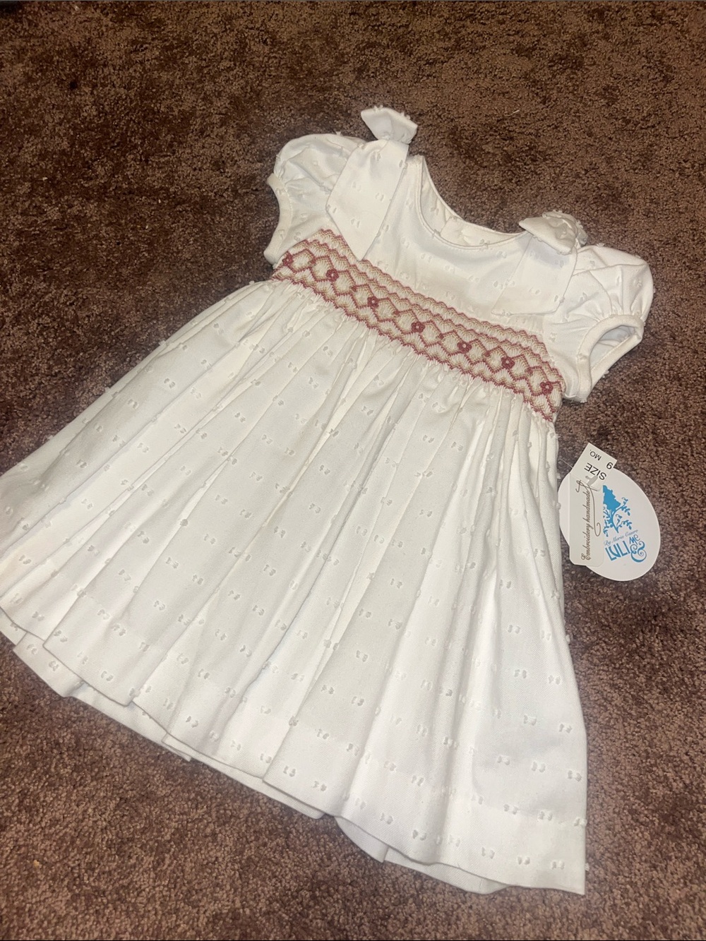 Luli & Me White Dress with Pink Smocked Waist